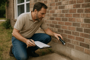 Home inspector assessing foundation integrity in Katy, TX